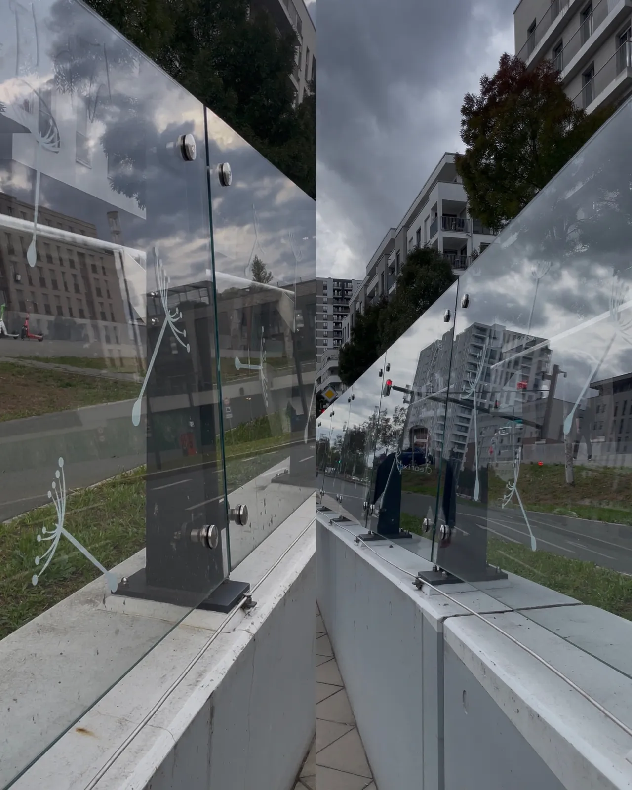 Vorher-Nachher-Vergleich einer Glasreinigung an einer Glasbrüstung